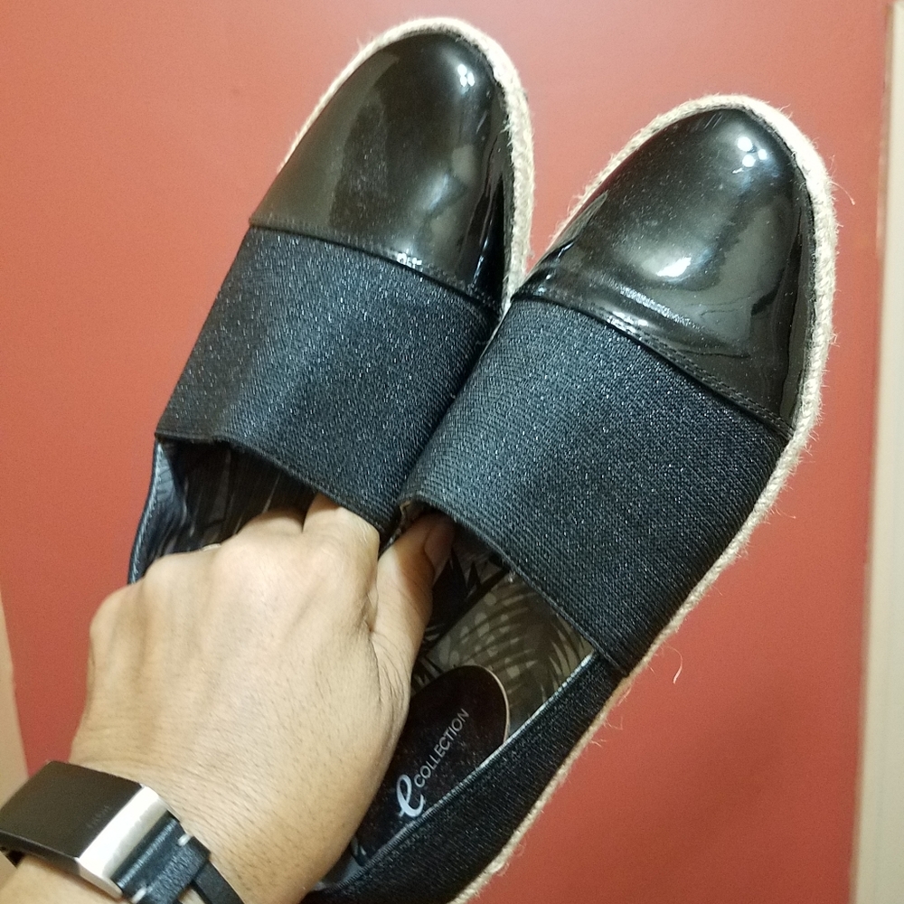 E Collection Black Patent Leather Espadrille Women's Size 8.5W
